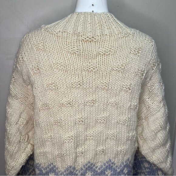 Vintage Handknit Cream & Blue Cardigan Cottagecore - Picture 9 of 16